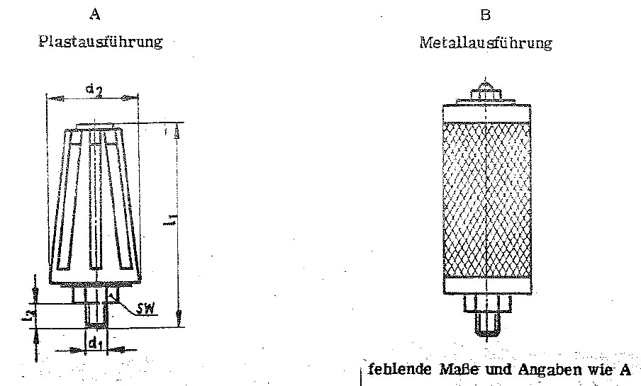 Ausführung A und Ausführung B der Pneumatik Schalldämpfer TGL 20737